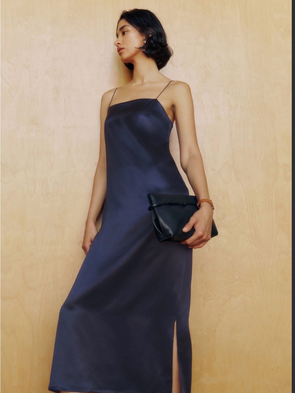 Reformation Yoshe navy satin slip dress NWT